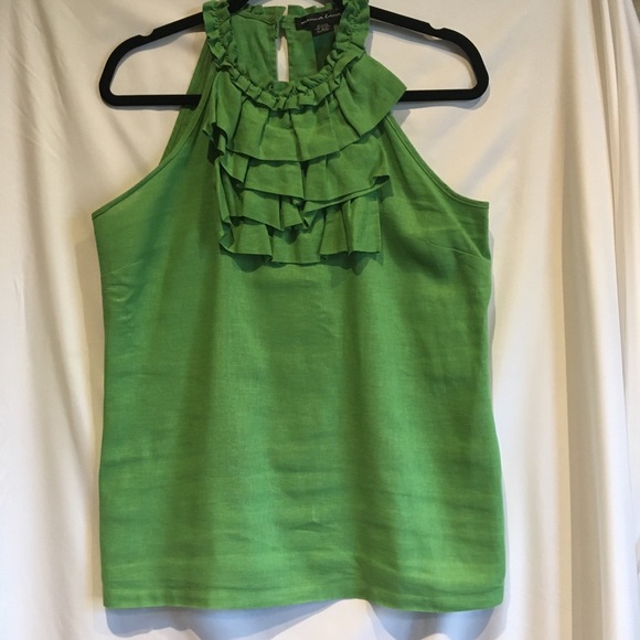 Marina Luna Tops - Women’s Sleeveless Green Linen Blend Shirt Medium